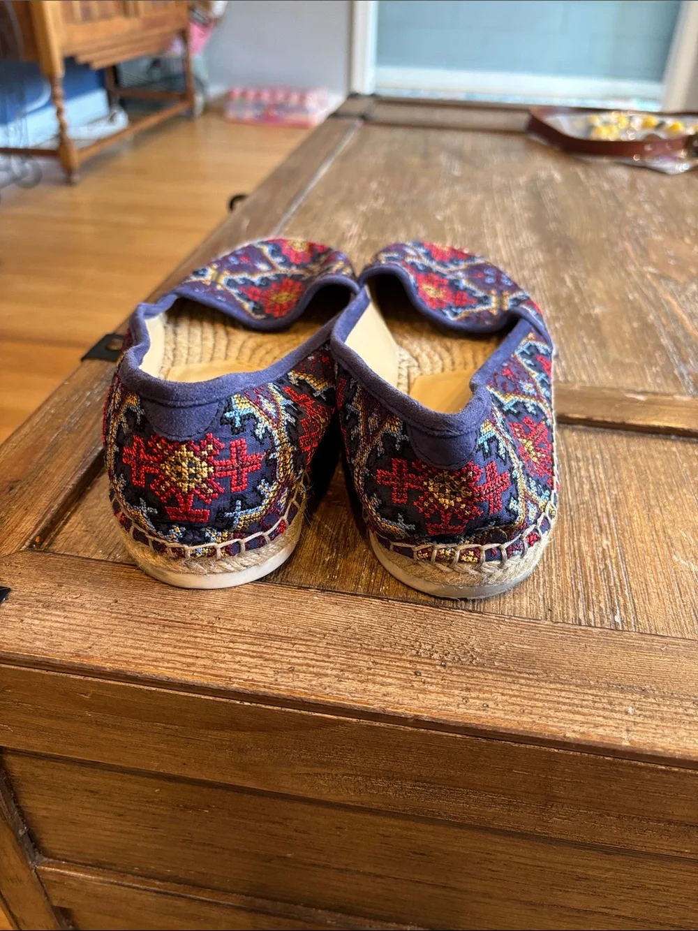 Ivanka Trump Navy Red Multicolor Embroidered Espadrille Flats